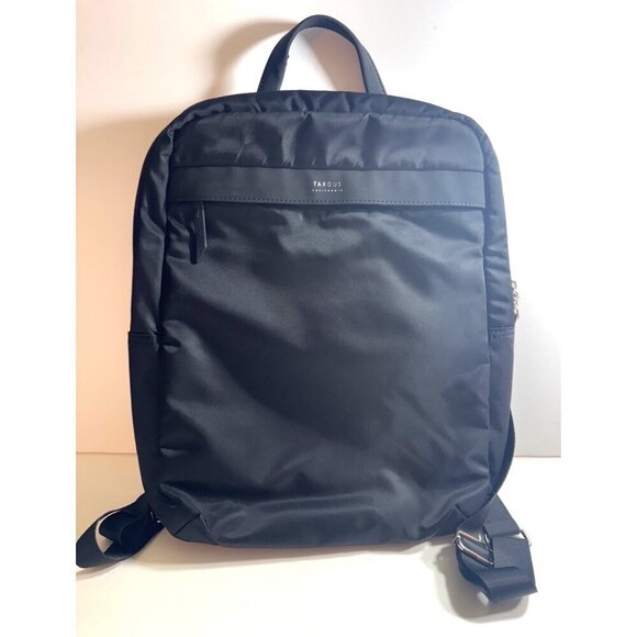 Targus California Black Nylon Backpack Adjustable Straps orange lining 15”x13”